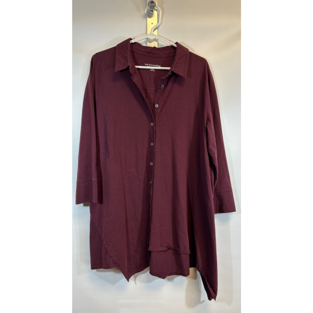 Soft Surroundings XL Santa Barbara Asymmetrical Long Sleeve Button Up Tunic A46